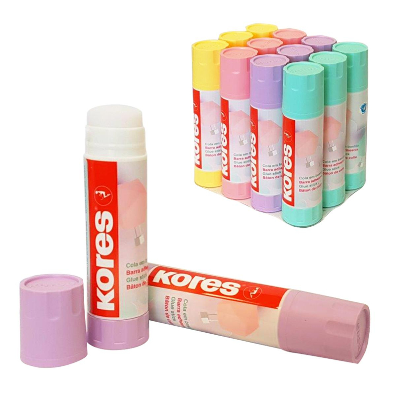 Клей-карандаш 20г Kores Pastel ассорти:розовый, желтый, фиолетовый ,мятный, (2шт.)