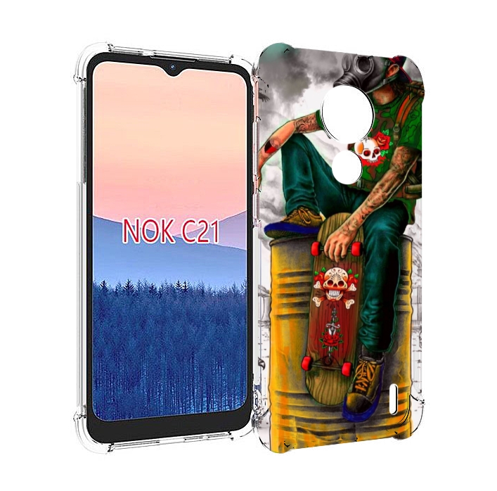 

Чехол MyPads скейтер в противогазе для Nokia C21, Прозрачный, Tocco
