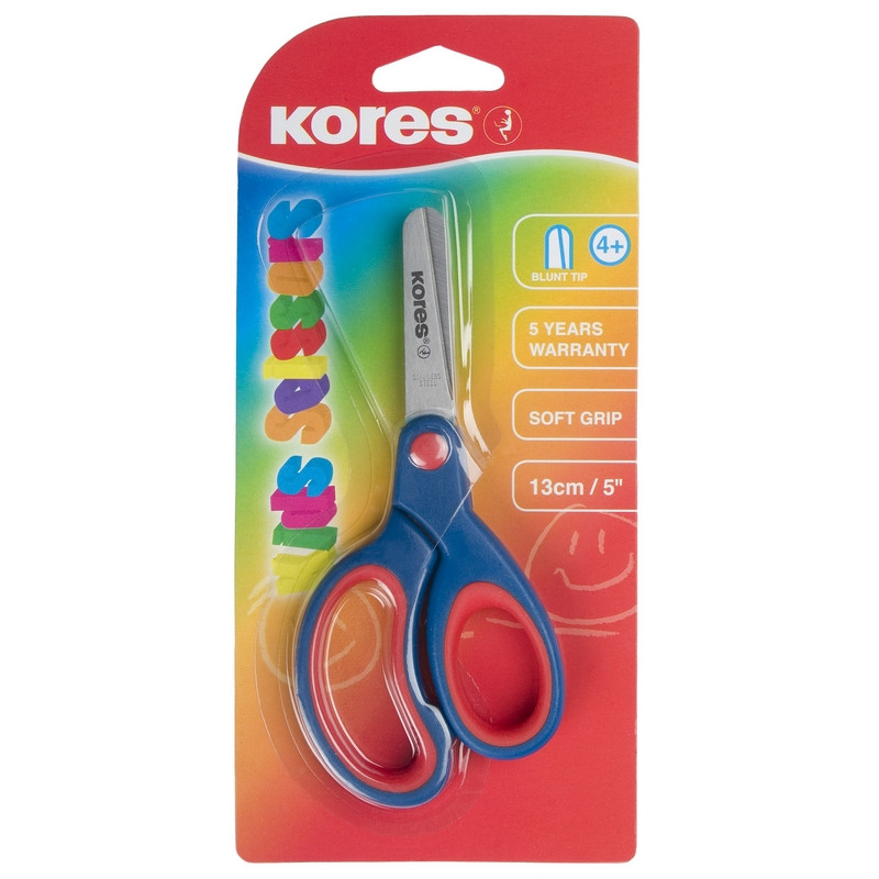 Ножницы детские Kores Softgrip 13 см с пласт. прорезин. ассимитр. ручками, (2шт.)
