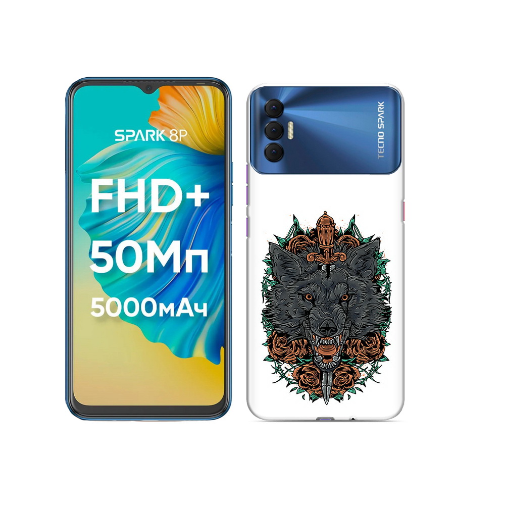

Чехол MyPads Tocco для Tecno Spark 8P красивый злой волк, Прозрачный, Tocco