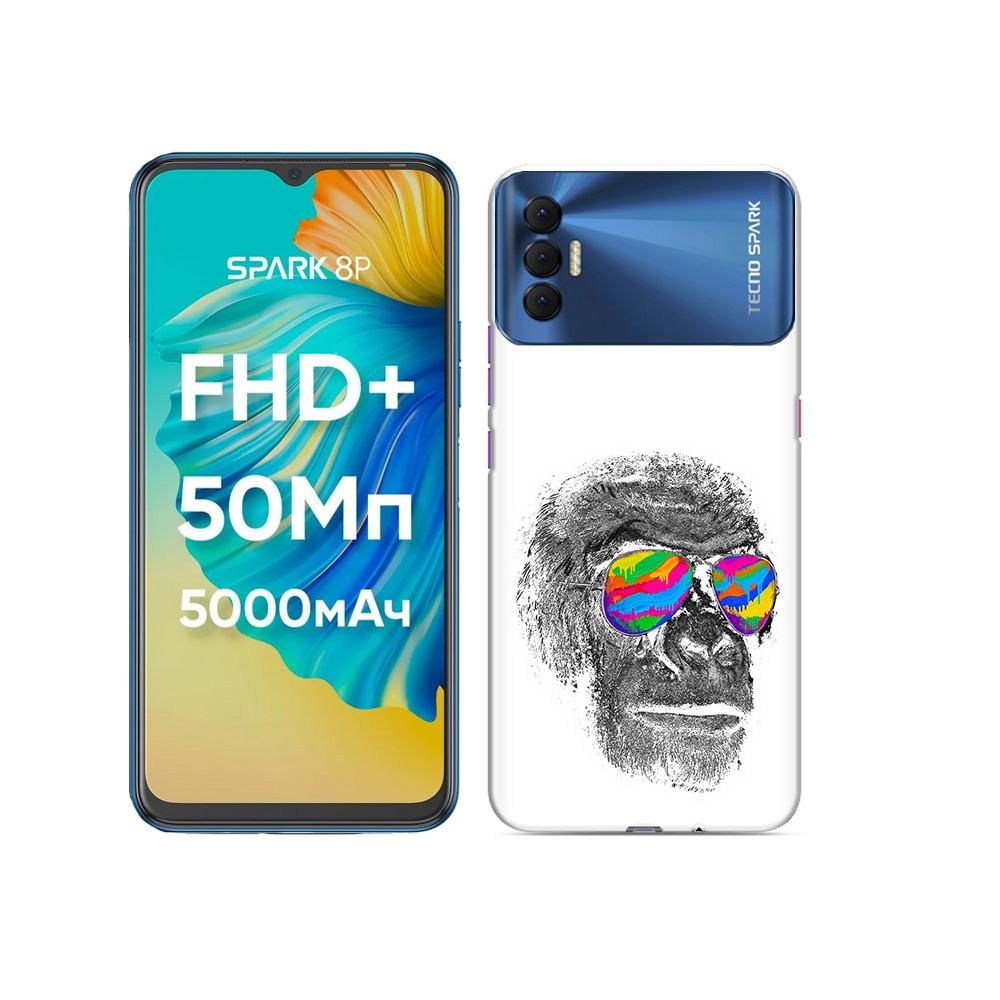 

Чехол MyPads Tocco для Tecno Spark 8P крутая обезьяна в очках, Прозрачный, Tocco