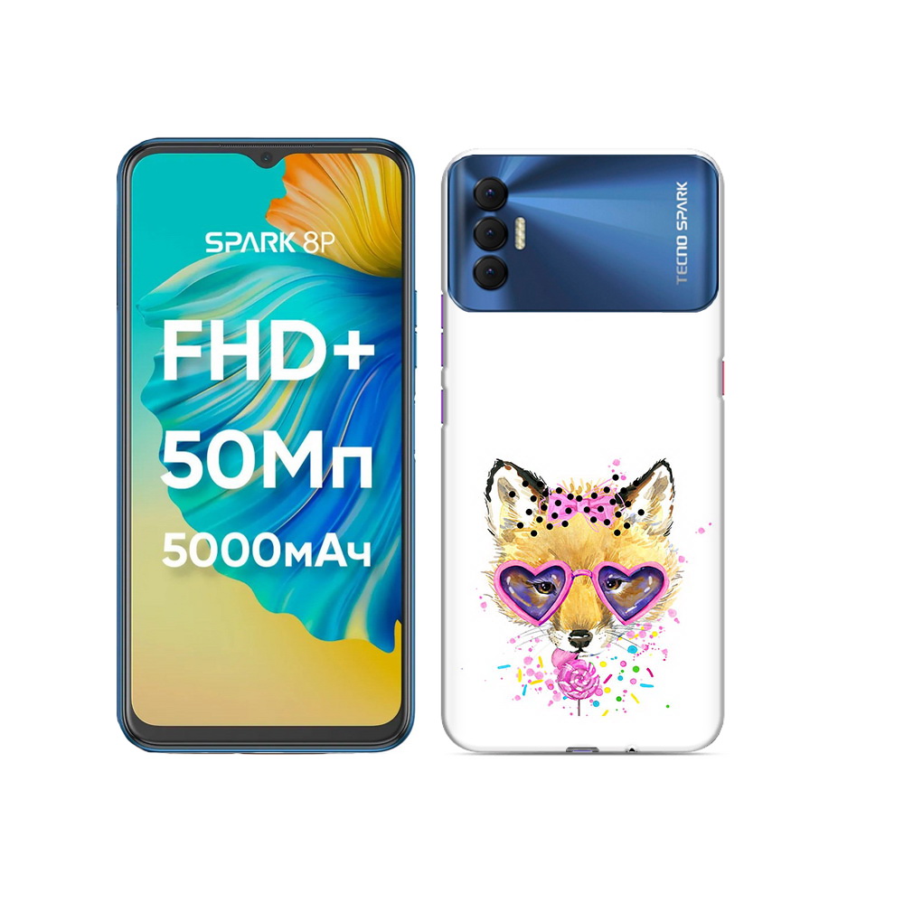 

Чехол MyPads Tocco для Tecno Spark 8P лисенок с бантиком, Прозрачный, Tocco