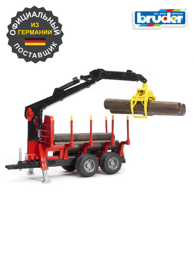 Прицеп для перевозки леса с манипулятором и брёвнами Bruder игрушечная машинка bruder брудер прицеп для тракторов