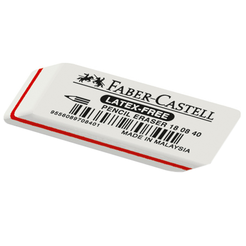 

Ластик Faber-Castell "Latex-Free", скошенный, синтетический каучук, 50*19*8мм, (40шт.), Белый