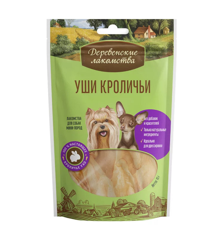 

Лакомство для собак мини-пород Деревенские лакомства, Уши Кроличьи, 15 г*3 шт