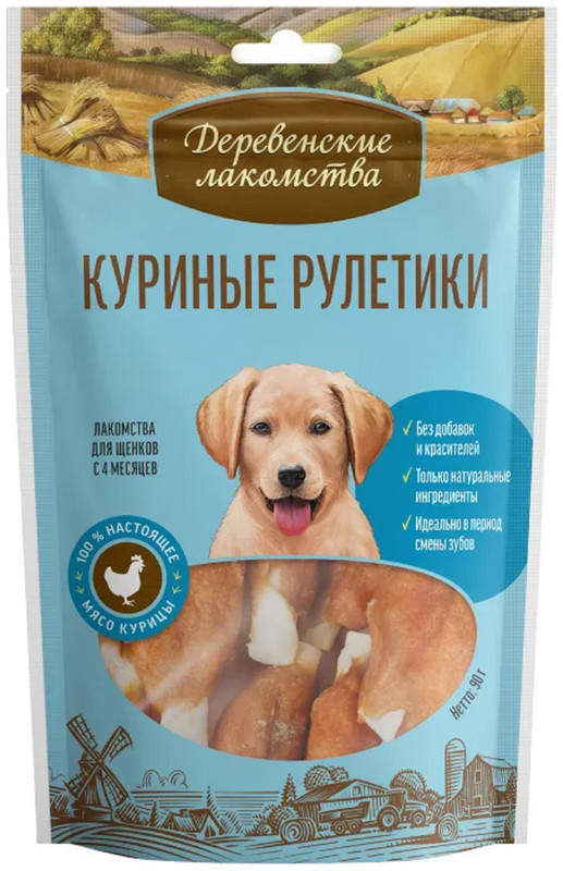 

Лакомство для щенков Деревенские лакомства, Куриные рулетики, 90 г*3 шт