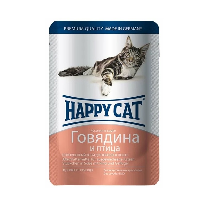 фото Влажный корм для кошек happy cat, говядина, домашняя птица, 100г