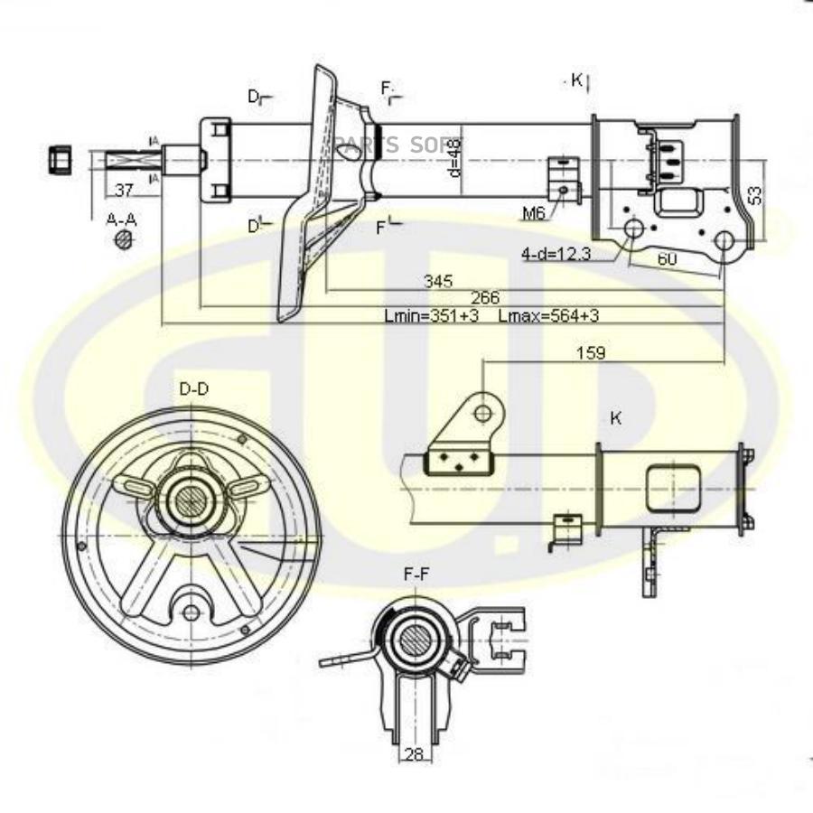 Амортизатор Зад Прав Газ Hyu Matrix 1.5D 01- G.U.D. gsa333504