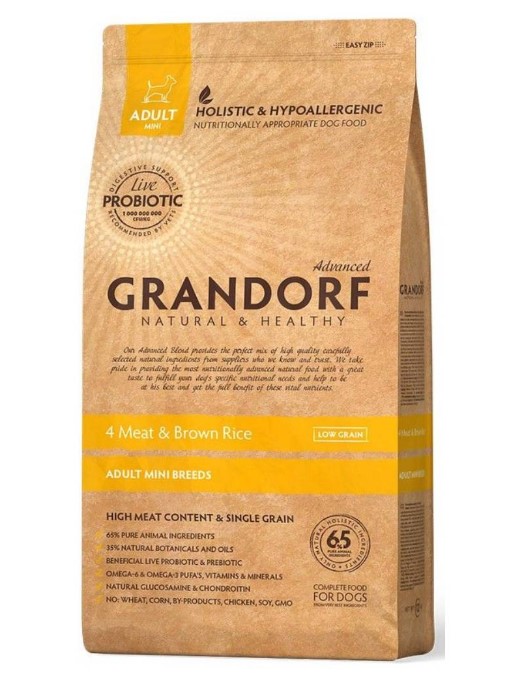 фото Сухой корм для собак grandorf living probiotics adult mini, 4 вида мяса и бурый рис, 3кг