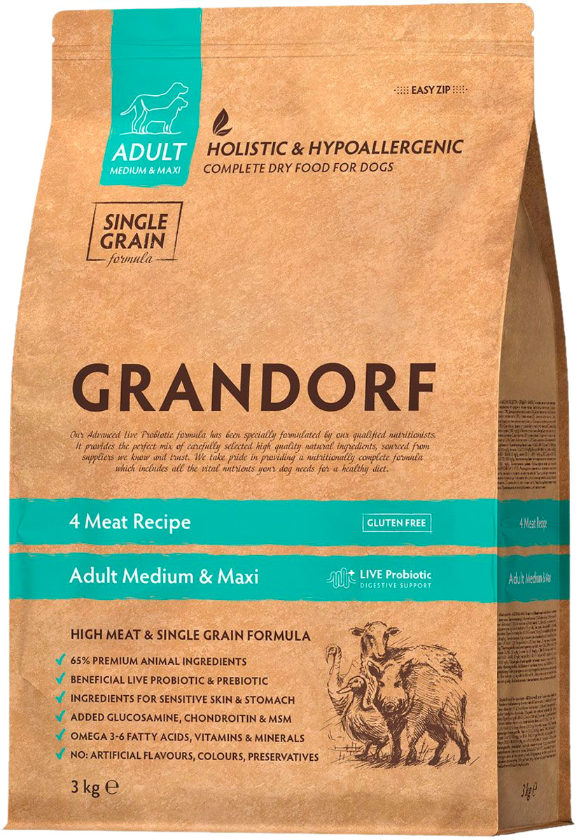 фото Сухой корм для собак grandorf living probiotics adult, мясо, 3кг