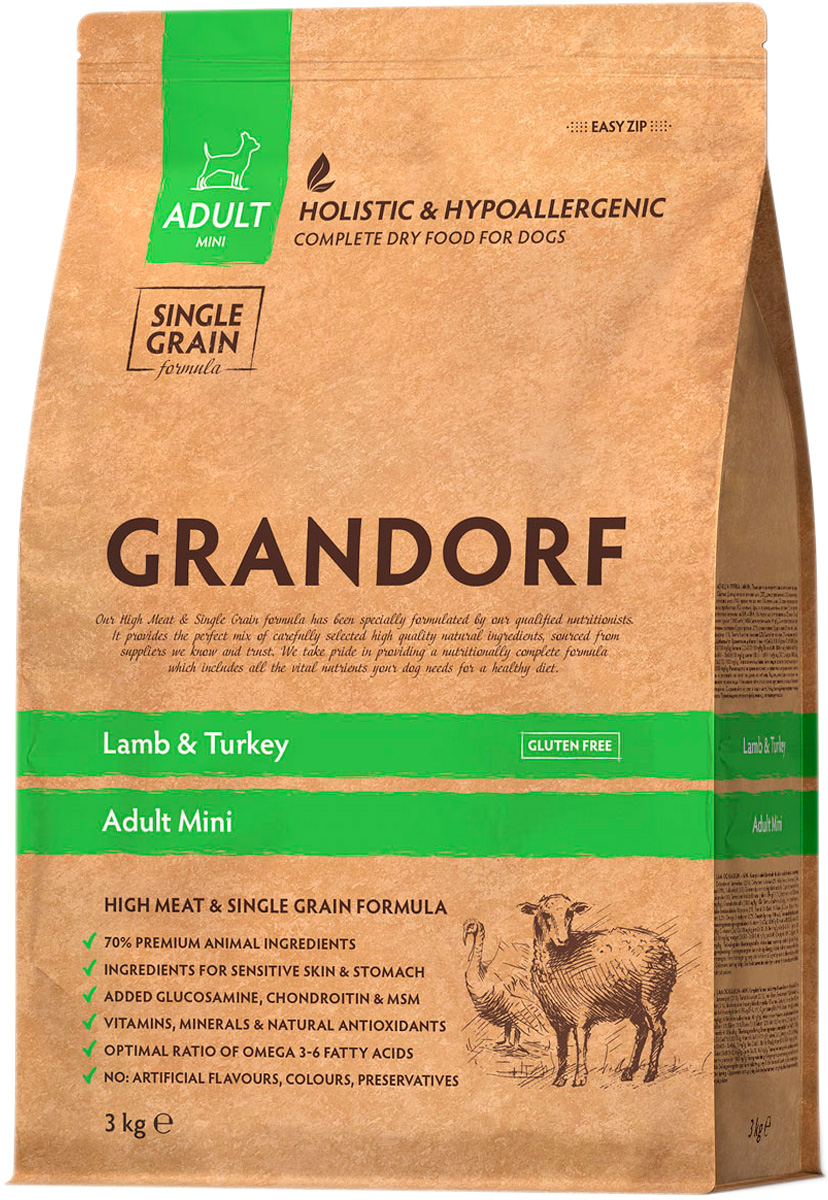 фото Сухой корм grandorf single grain dog adult mini для собак ягненок и индейка 3 кг