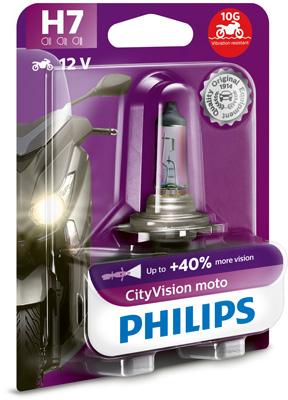 PHILIPS 12972CTVBW Лампа галогеновая H7 CityVision Moto 40 12V 55W PX26d Блистер 2064₽