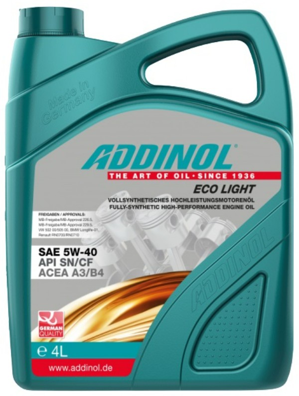фото Addinol моторное масло addinol eco light 5w-40 a3/b4 sl/cf 4л синтетическое