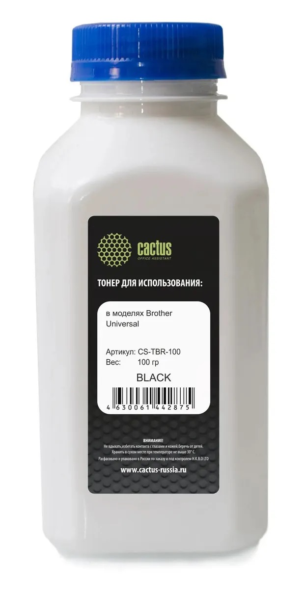 

Тонер Cactus CS-TBR-100, для Brother Universal, черный, 100грамм, флакон