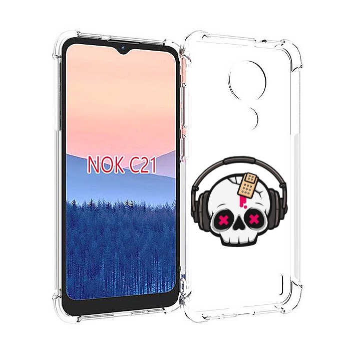 

Чехол MyPads черепок в наушниках для Nokia C21, Прозрачный, Tocco