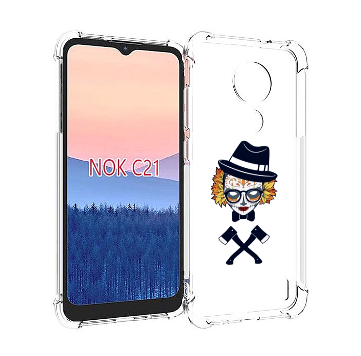 

Чехол MyPads девушка в маске с топорами рисунок для Nokia C21, Прозрачный, Tocco