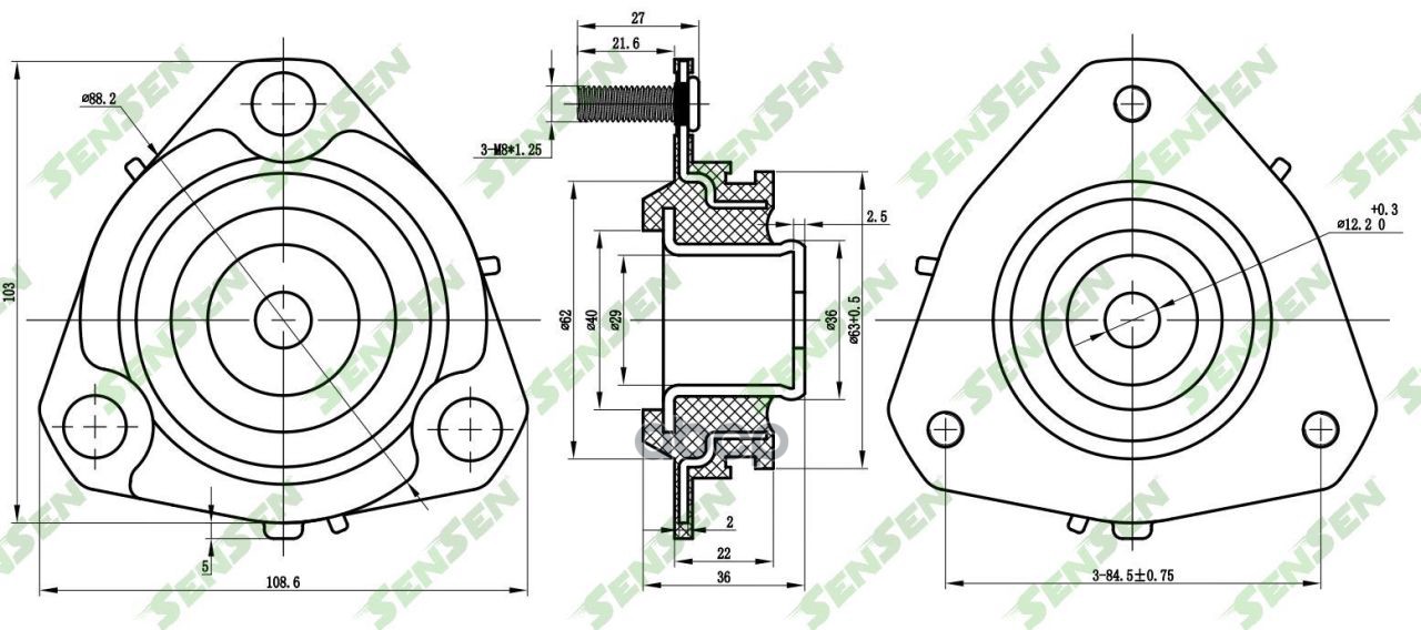 Опора амортизатора переднего Ford Fiesta, Mazda 2 1.25-1.6/1.4TDCi 01>