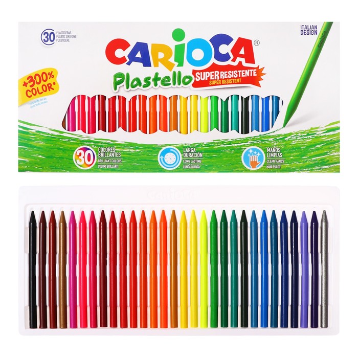 Мелки пластиковые 30 цветов, Carioca Plastello, яркие цвета, круглые