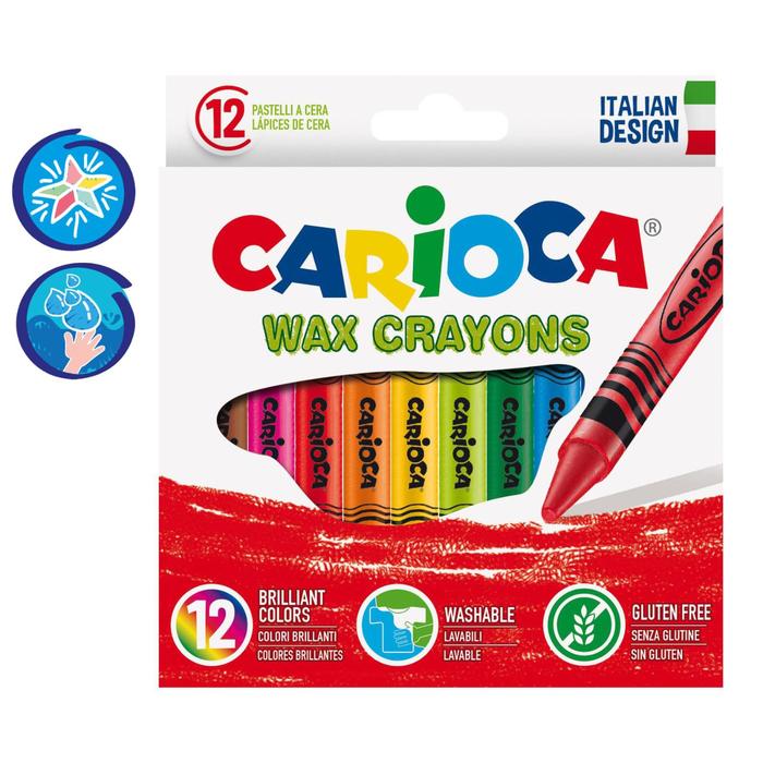 Мелки восковые 12 цветов Carioca Wax Crayons, диаметр 8 мм, круглые