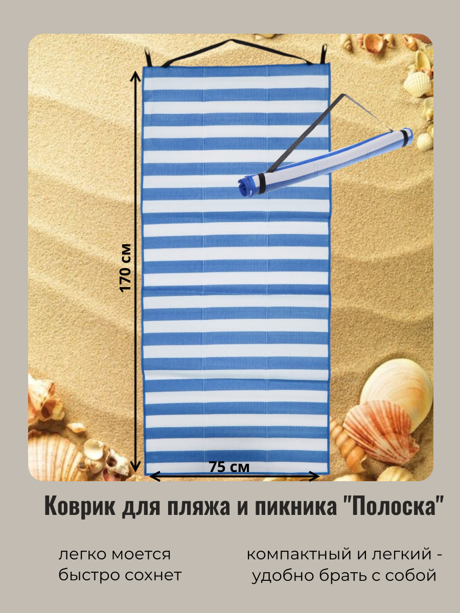 Коврик для пляжа и пикника Турист Мастер Полоска 861-304 синий 170*75 см