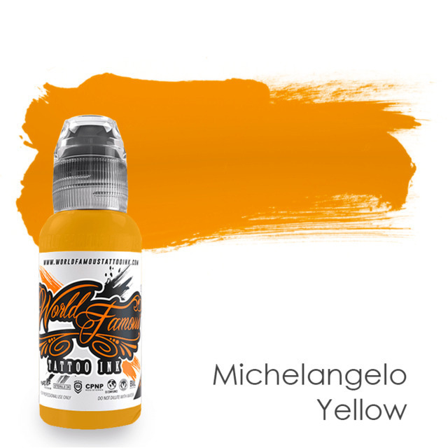 фото Краска для тату world famous michaelangelo yellow, 15 мл, желтая world famous tattoo ink