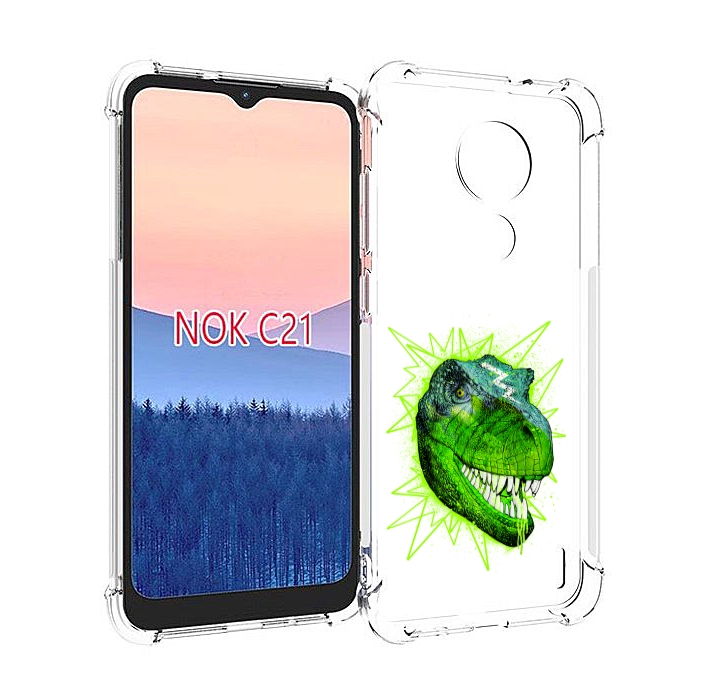 

Чехол MyPads зеленый динозавр для Nokia C21, Прозрачный, Tocco