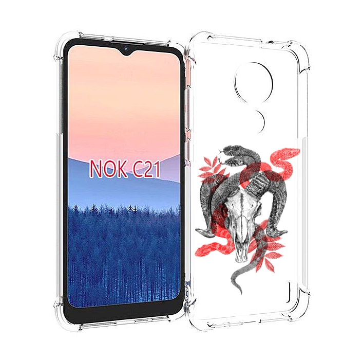 

Чехол MyPads змея в черепе рисунок для Nokia C21, Прозрачный, Tocco