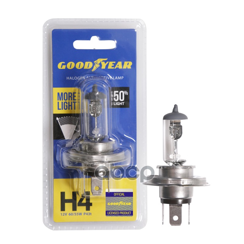 

Лампа автомобильная галогенная Goodyear Н4 12V 60/55W P43t More Light (блистер)