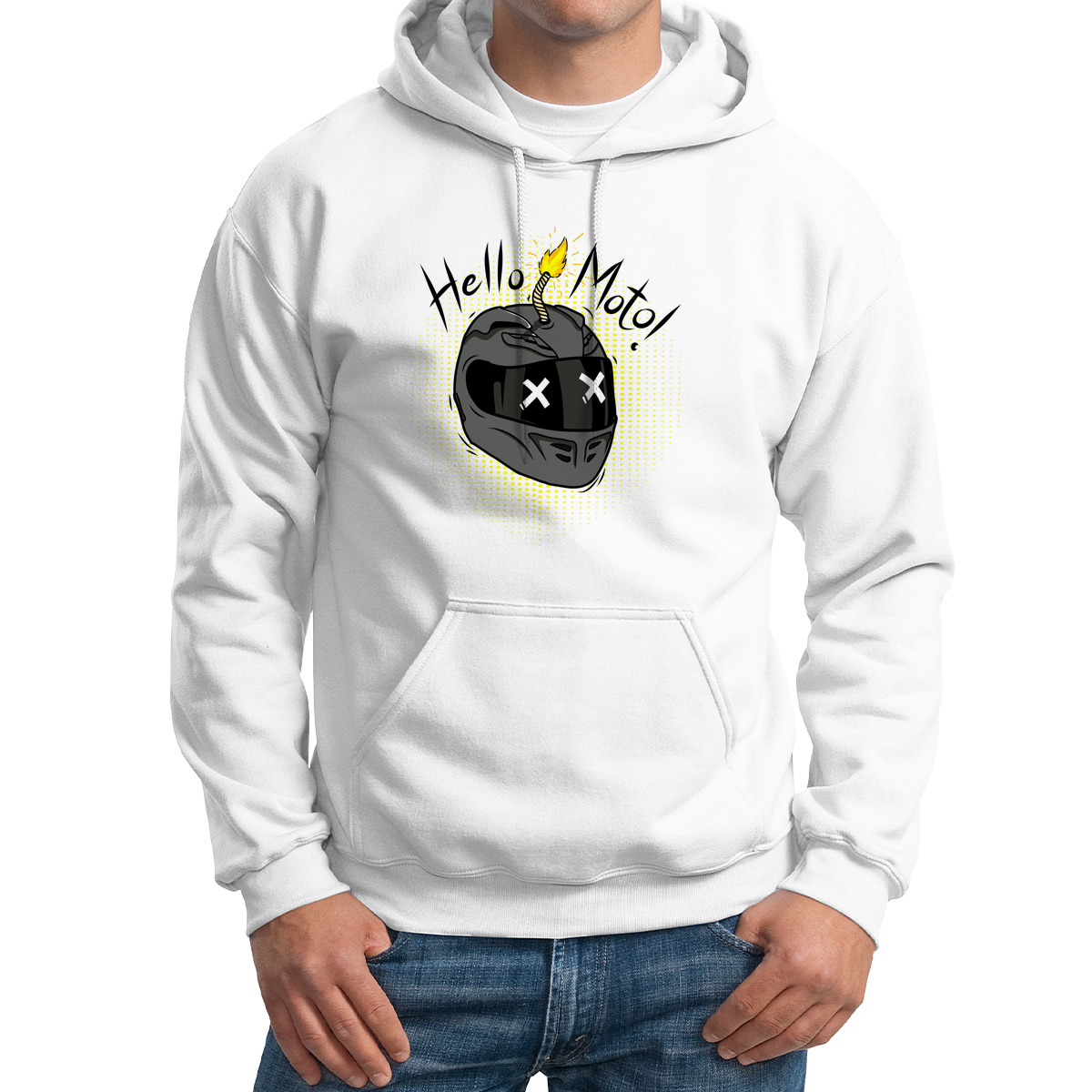 

Худи унисекс CoolPodarok Иллюстрация Шлем Hello Moto белое 56 RU, M0151456