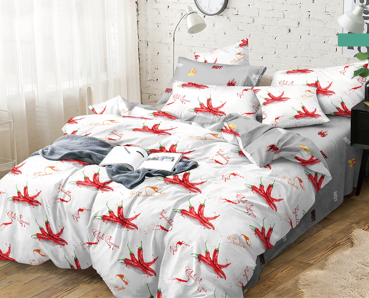 

Простыня из компаньона Mercury Home «Перчики чили» 2 спальная 180x220 Поплин, Перчики чили