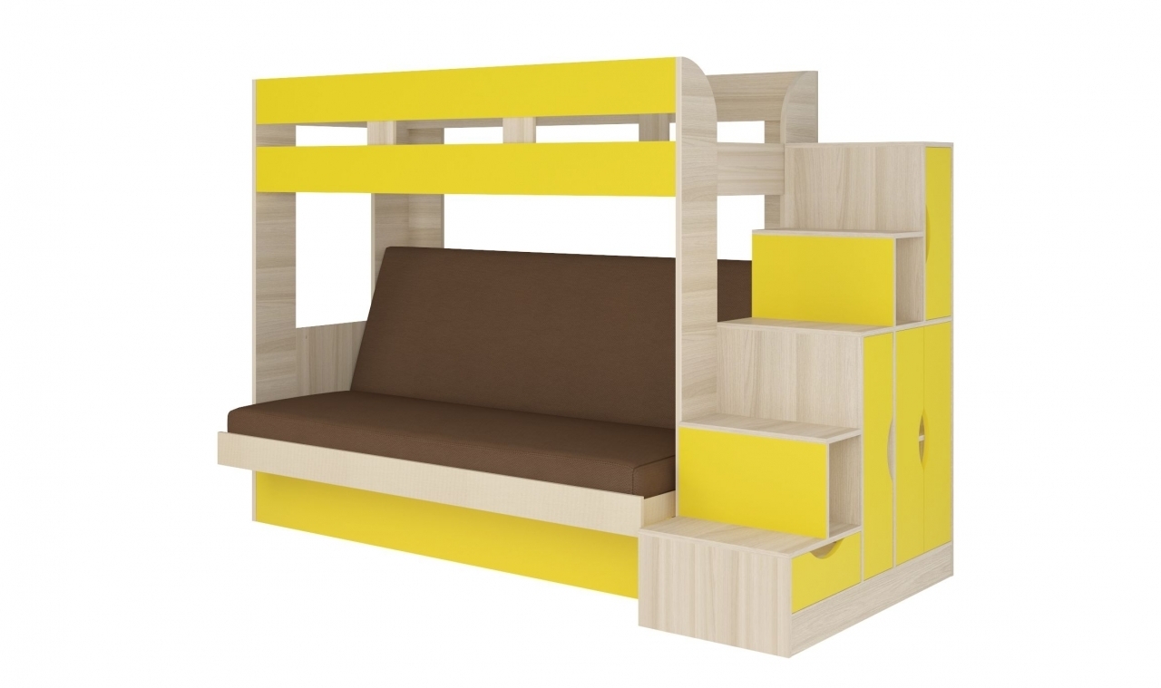 фото Двухъярусная кровать с диваном ева ясень шимо светлый/желтый/коричневый nobrand