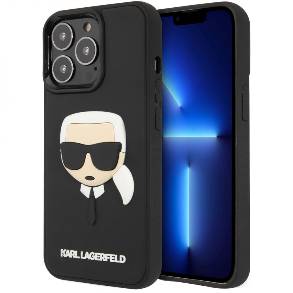 фото Панель-накладка karl lagerfeld 3d rubber karl's head hard black для iphone 14 pro