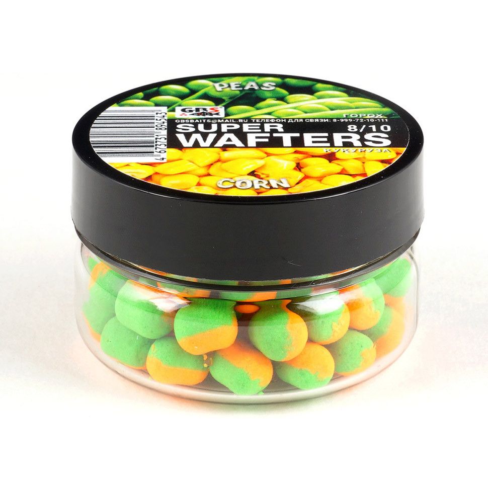 

Вафтерсы GBS BaITS Super Wafters 8x10 мм 66 гр Горох Кукуруза, Super Wafters 8x10 мм