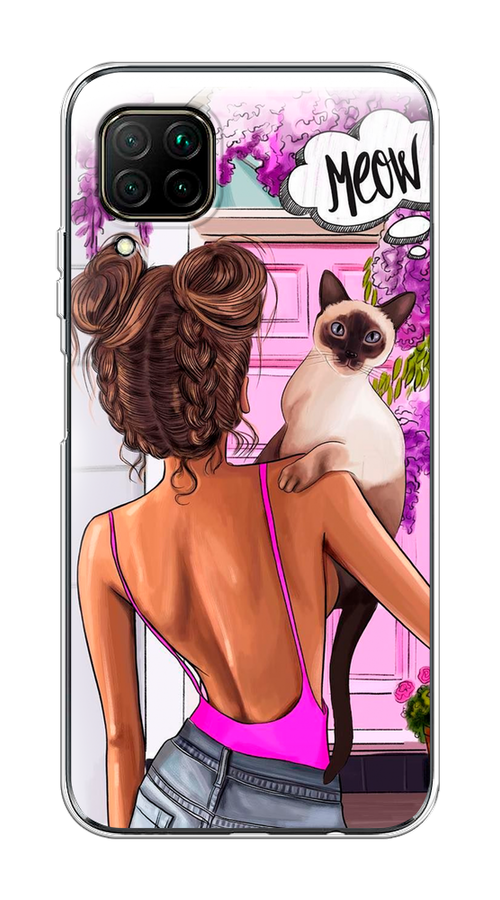 

Чехол Awog на Huawei Nova 7i "Девушка с кошкой", Разноцветный, 611850-7