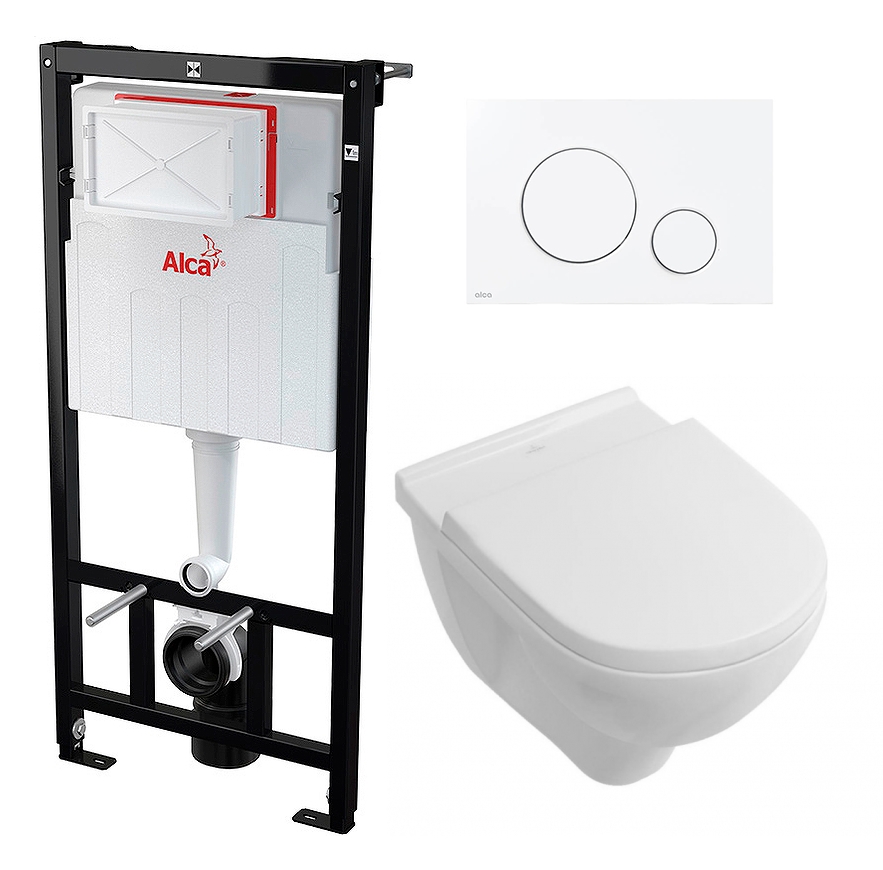 Комплект инсталляция AlcaPlast + Унитаз Villeroy O Novo Directflush + кнопка белая