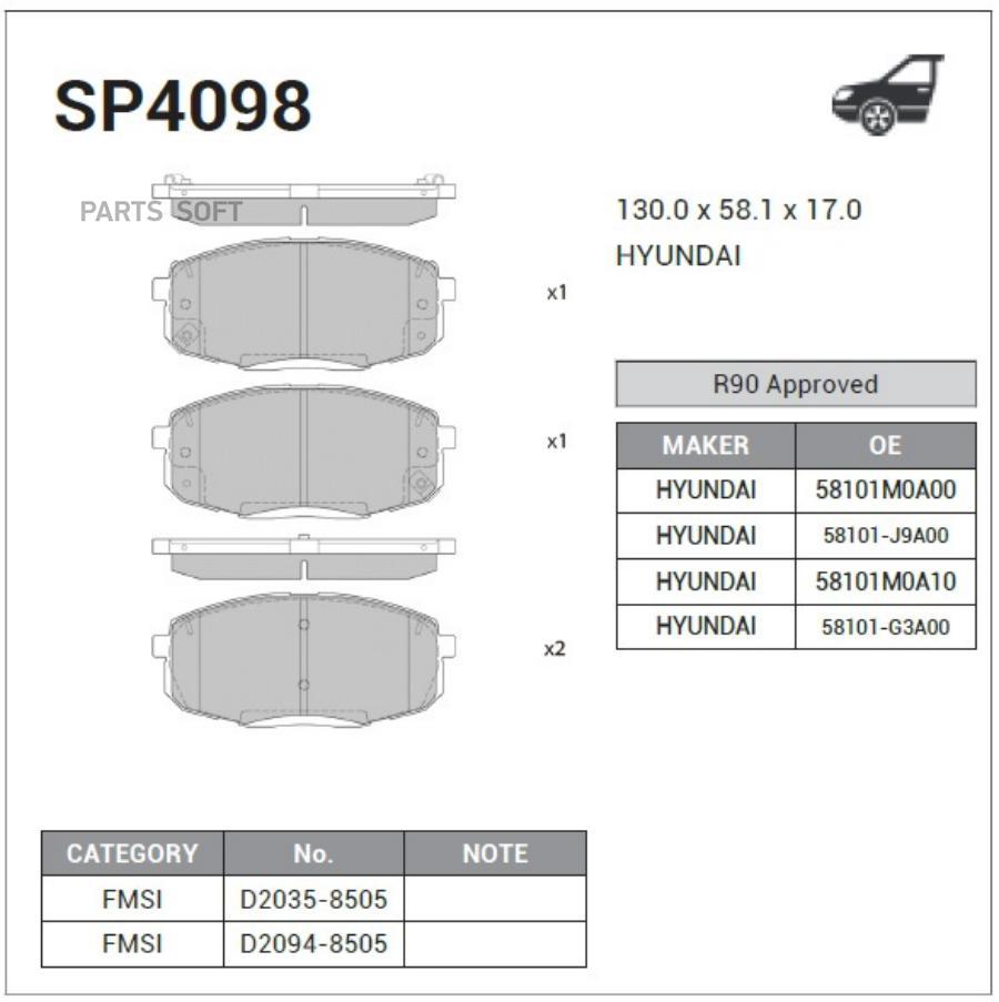 

Колодки Дисковые Передние Hyundai I30 07>, Kia Ceed 07>/Carens 02> Sangsin brake а Sp4098