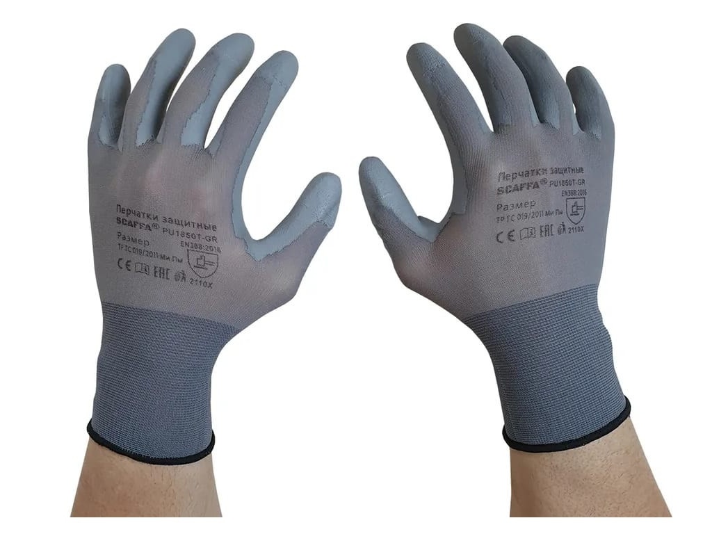 Перчатки Scaffa размер 11 PU1850T-GR-11 перчатки scaffa практик для защиты от химических воздействий размер 7
