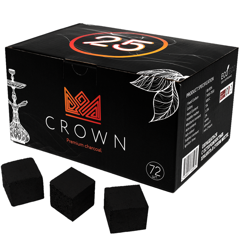 

Уголь для кальяна кокосовый CROWN 1 кг, 72шт., 25мм