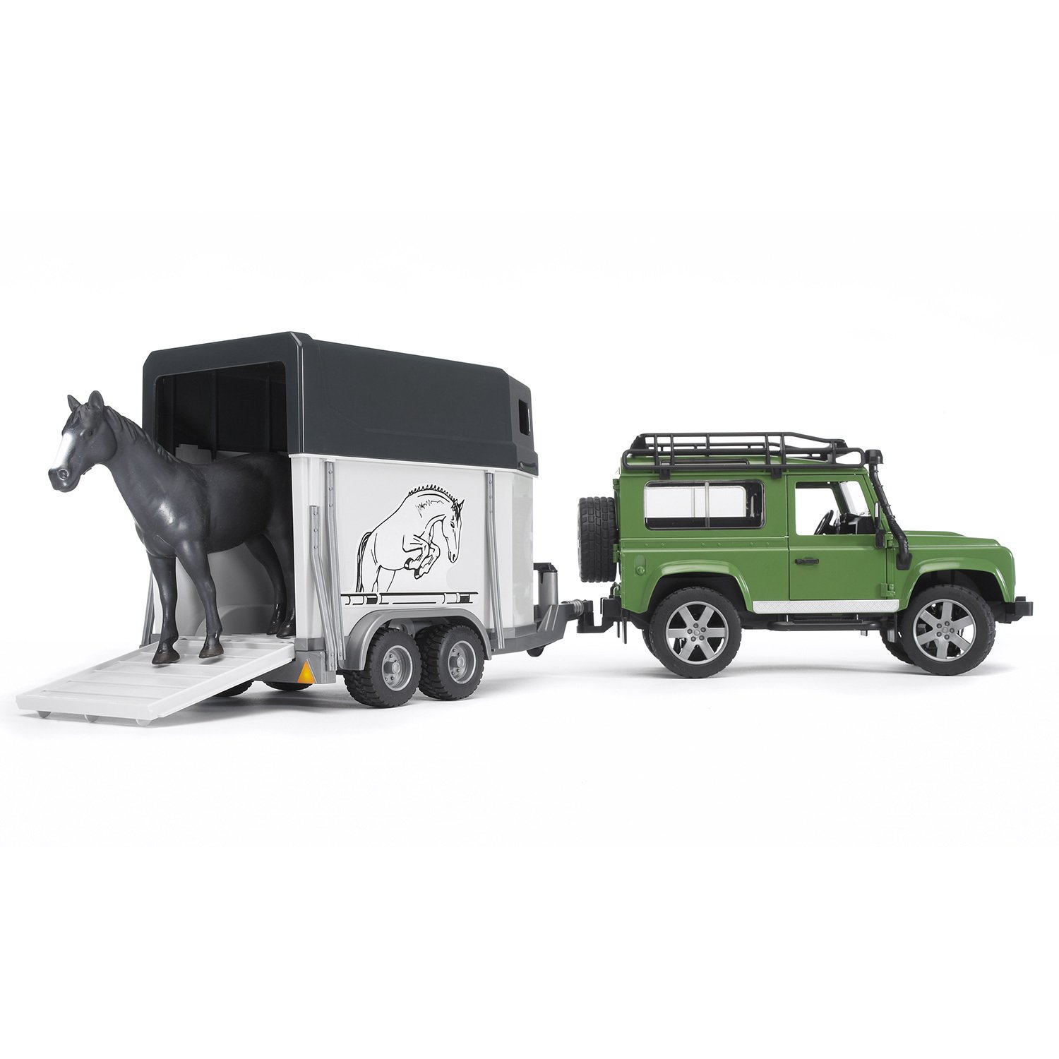 

Внедорожник Bruder Land Rover Defender с прицепом и лошадью, Серый;зеленый