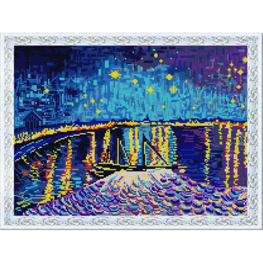 Рисунок на ткани Конек бисер, Звездная ночь над Роной, Ван Гог, 29х39 см (КОНЕК.1398)