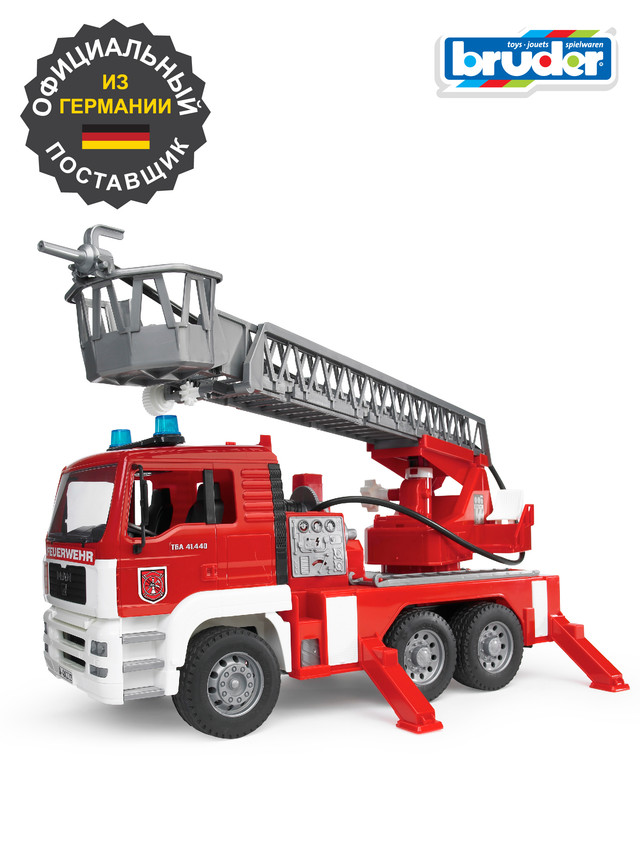 Пожарная машина Bruder MAN с лестницей и помпой с модулем грузовой кран bruder scania с модулем и звуковыми эффектами