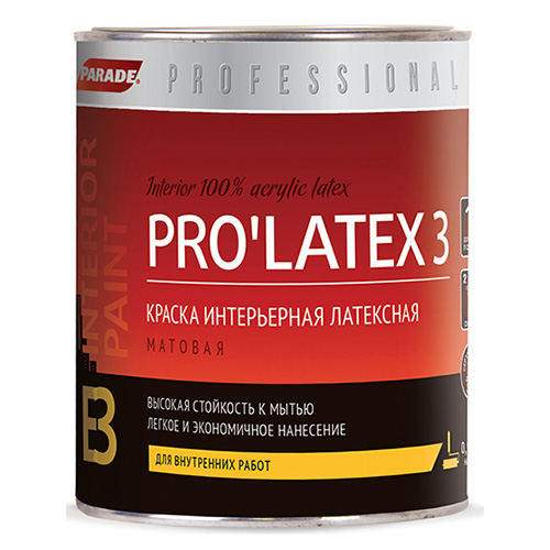

Краска интерьерная Parade E3 Pro’Latex3 база С 0,9 л, Белый