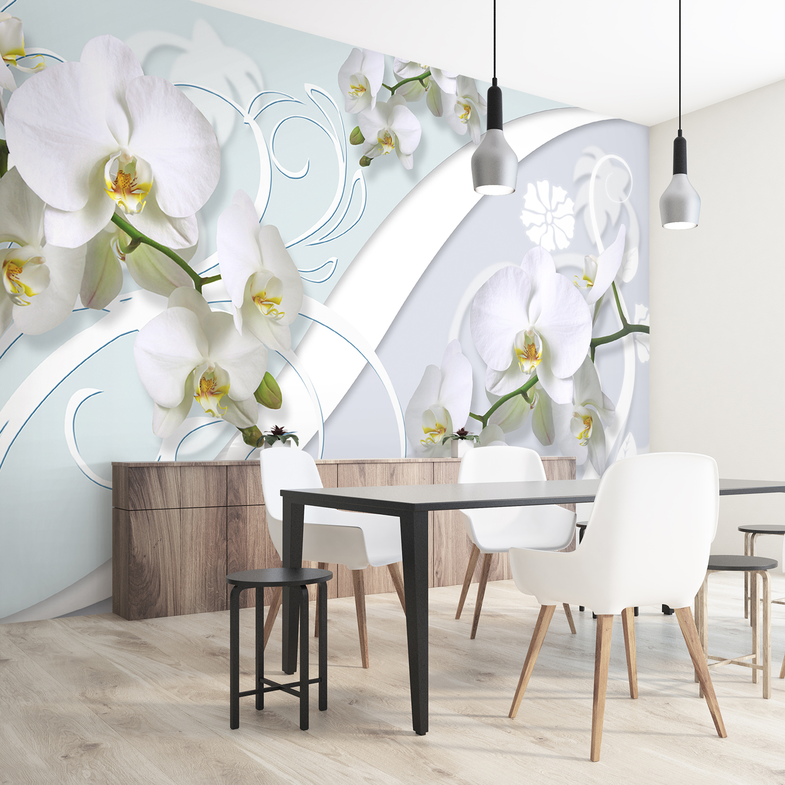 Фотообои Photostena 3D орхидеи на белом узоре 4,08 x 2,5 м