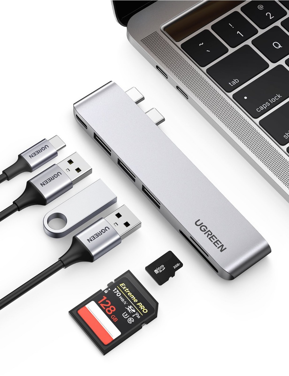 фото Usb концентратор для macbook (хаб) ugreen 3 x usb 3.0, sd/tf, thunder bolt 3 (60560)