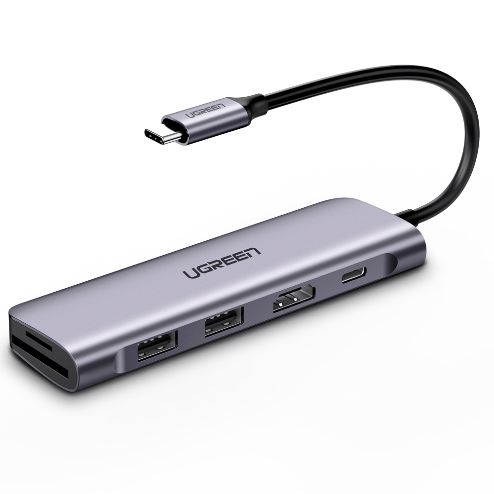 фото Usb концентратор ugreen 6 в 1 (хаб), hdmi, 2 x usb 3.0, sd/tf, pd (70411)