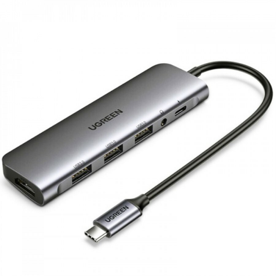 фото Usb концентратор ugreen 6 в 1 (хаб), 3 x usb 3.0, hdmi, jack 3,5 мм, pd (80132)