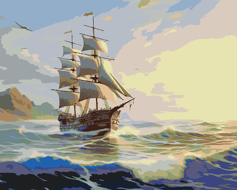 Картина по номерам Цветное Море Корабль на волнах 2