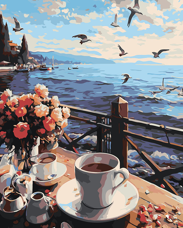 Картина по номерам Цветное Море Кофе на уютном берегу