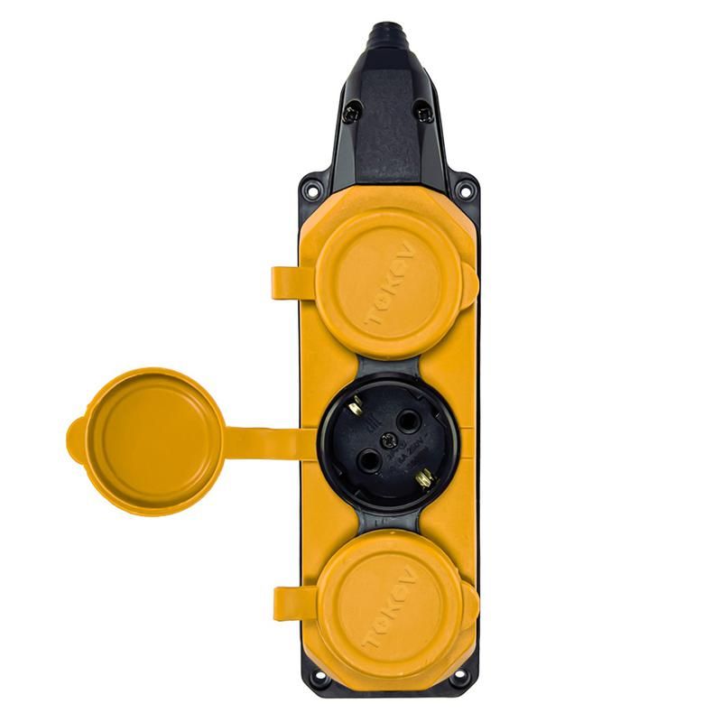 фото Колодка удлинителя 3-м с заземл. 16а ip44 каучук желт. tokov tke-c07-kk3-z tokov electric