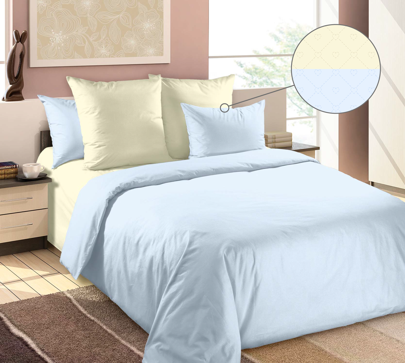 

Постельное белье Полевая незабудка, перкаль 125 г/м2, Семейное, наволочки 70х70